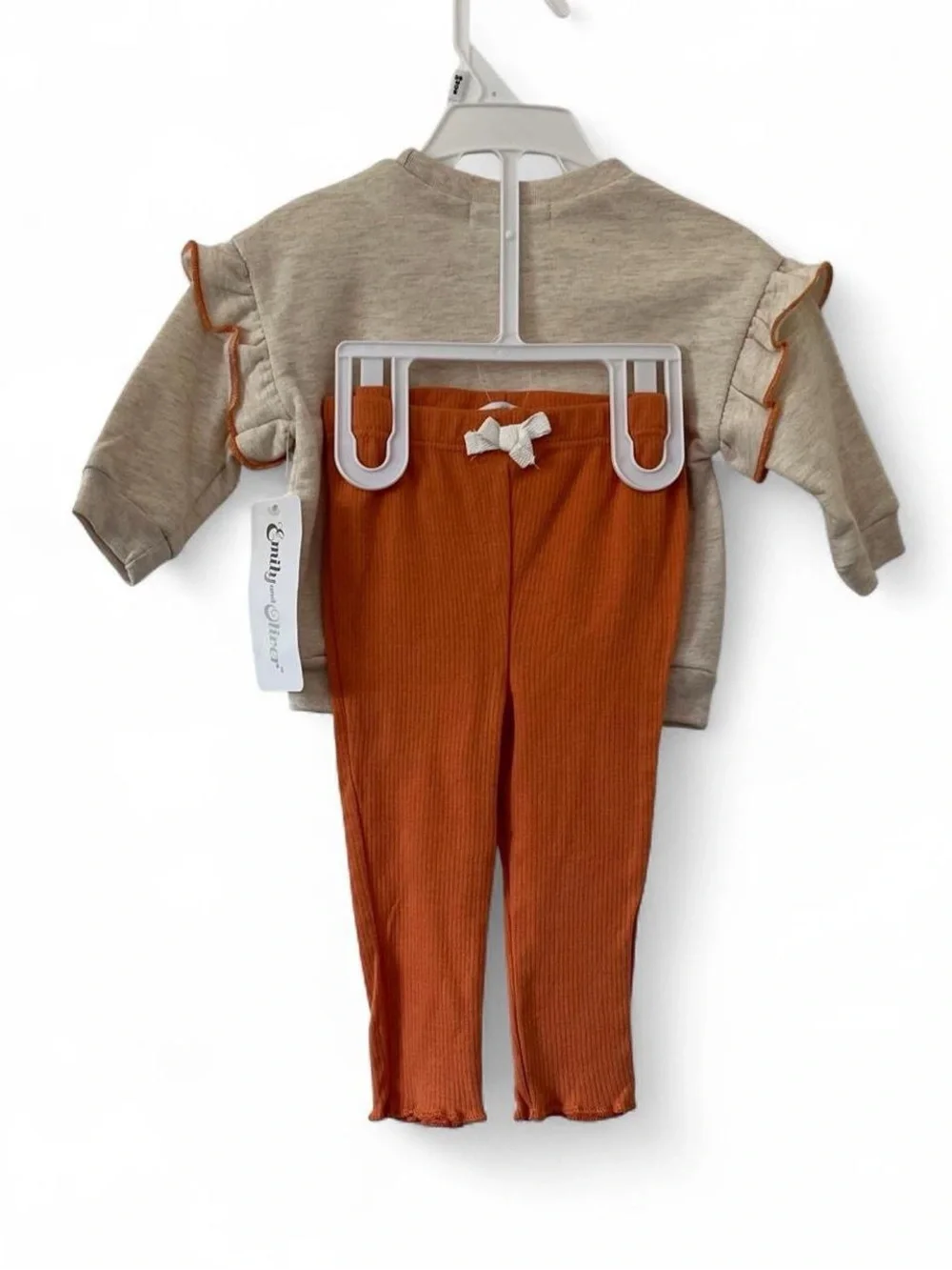 3-6M Girl 2 Piece Set Sweatshirt Pants Hello Pumpkin Outfit Sherpa Patchwork NWT